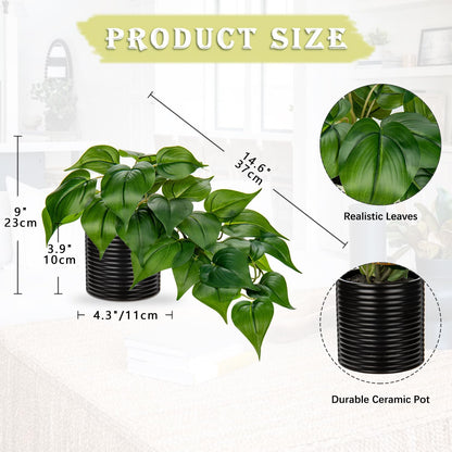 Artificial Plants Potted Alocasia Amazonica Polly Faux Plant with White Ceramic Pot Fake Hanging Plants Indoor for Home Living Room Shelf Office Aesthetic Decor