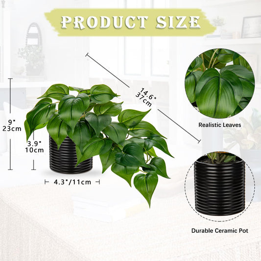 Artificial Plants Potted Alocasia Amazonica Polly Faux Plant with White Ceramic Pot Fake Hanging Plants Indoor for Home Living Room Shelf Office Aesthetic Decor