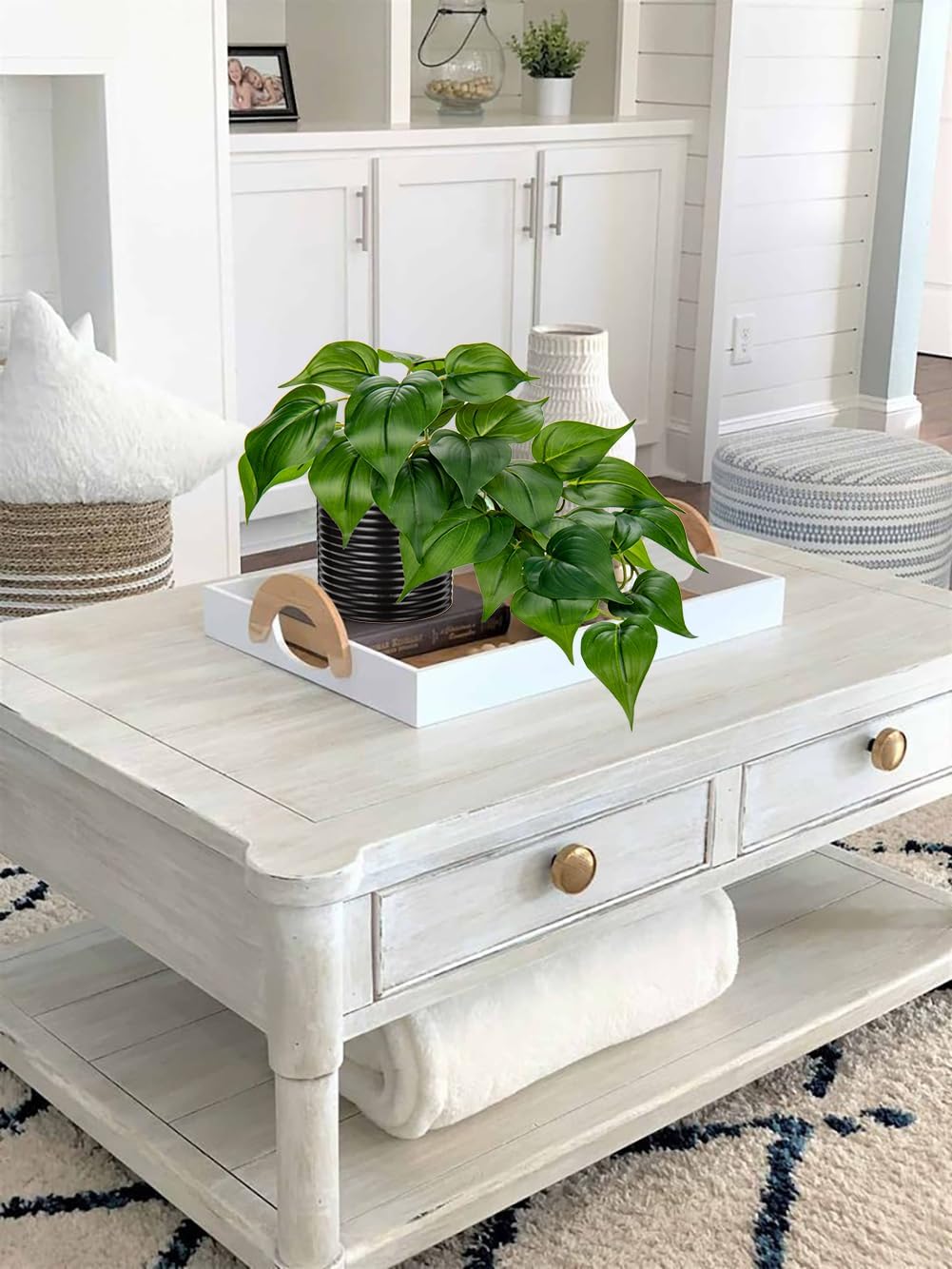 Artificial Plants Potted Alocasia Amazonica Polly Faux Plant with White Ceramic Pot Fake Hanging Plants Indoor for Home Living Room Shelf Office Aesthetic Decor