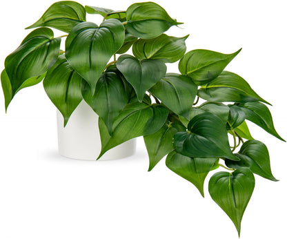 Artificial Plants Potted Alocasia Amazonica Polly Faux Plant with White Ceramic Pot Fake Hanging Plants Indoor for Home Living Room Shelf Office Aesthetic Decor
