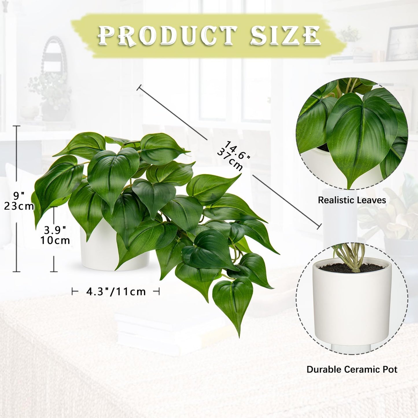 Artificial Plants Potted Alocasia Amazonica Polly Faux Plant with White Ceramic Pot Fake Hanging Plants Indoor for Home Living Room Shelf Office Aesthetic Decor
