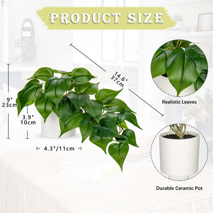 Artificial Plants Potted Alocasia Amazonica Polly Faux Plant with White Ceramic Pot Fake Hanging Plants Indoor for Home Living Room Shelf Office Aesthetic Decor