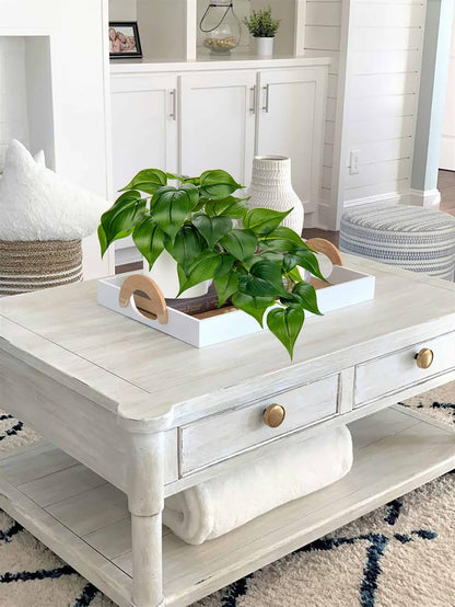 Artificial Plants Potted Alocasia Amazonica Polly Faux Plant with White Ceramic Pot Fake Hanging Plants Indoor for Home Living Room Shelf Office Aesthetic Decor