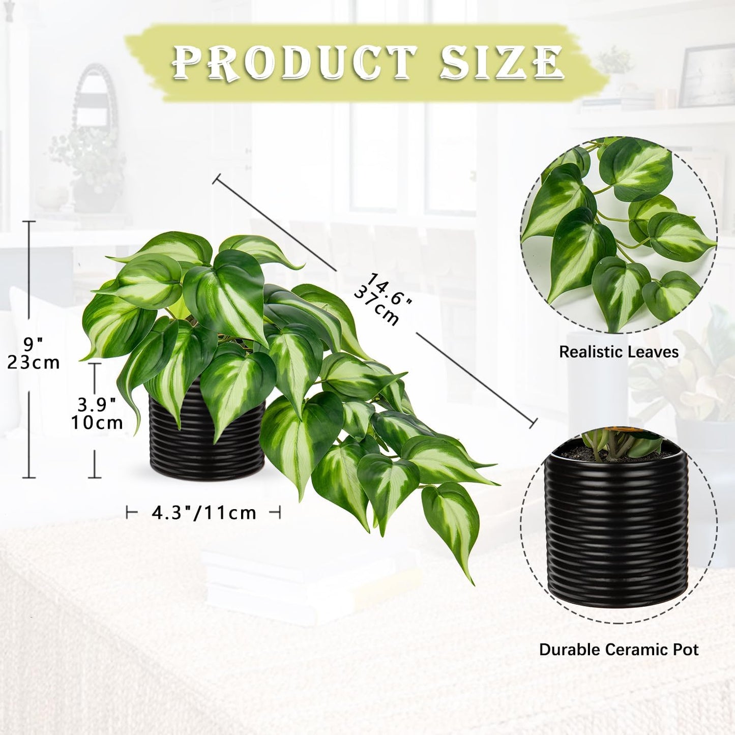 Artificial Plants Potted Alocasia Amazonica Polly Faux Plant with White Ceramic Pot Fake Hanging Plants Indoor for Home Living Room Shelf Office Aesthetic Decor