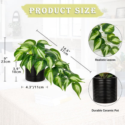 Artificial Plants Potted Alocasia Amazonica Polly Faux Plant with White Ceramic Pot Fake Hanging Plants Indoor for Home Living Room Shelf Office Aesthetic Decor