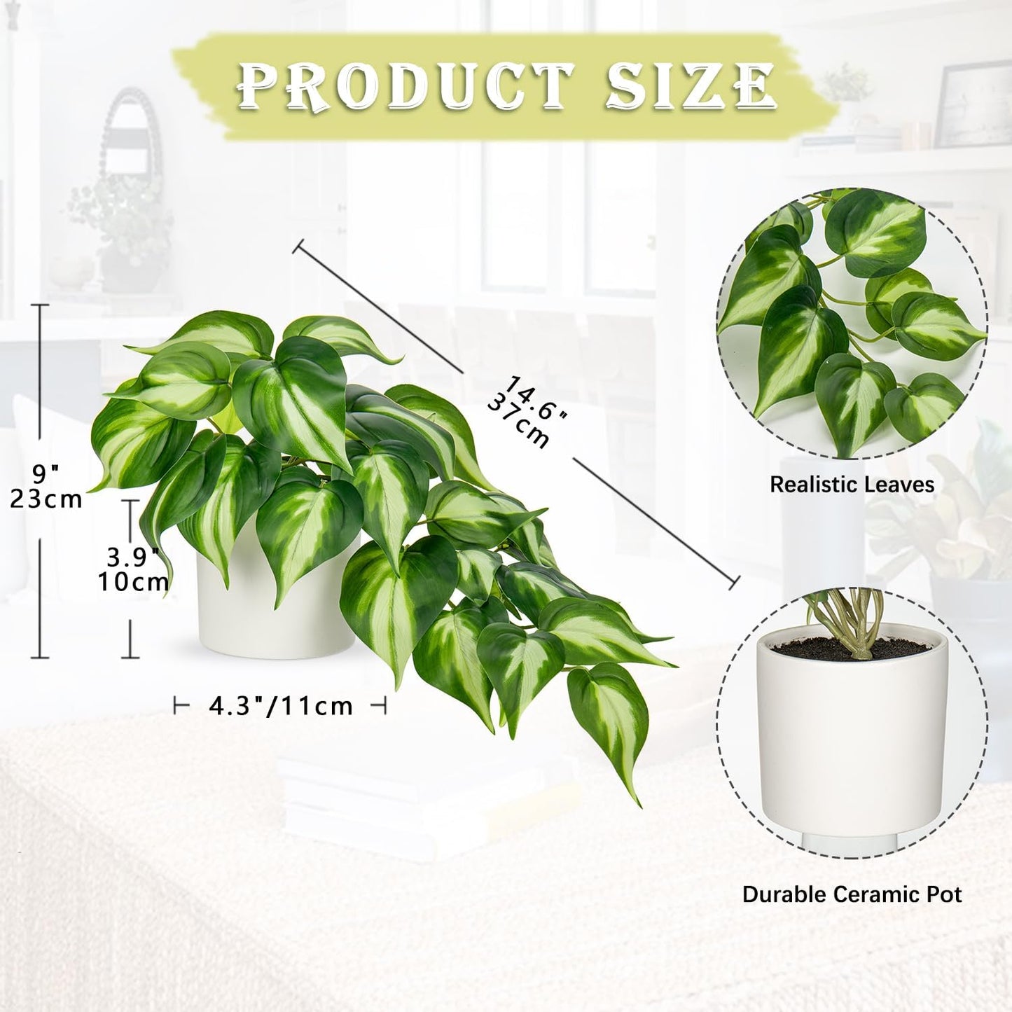 Artificial Plants Potted Alocasia Amazonica Polly Faux Plant with White Ceramic Pot Fake Hanging Plants Indoor for Home Living Room Shelf Office Aesthetic Decor