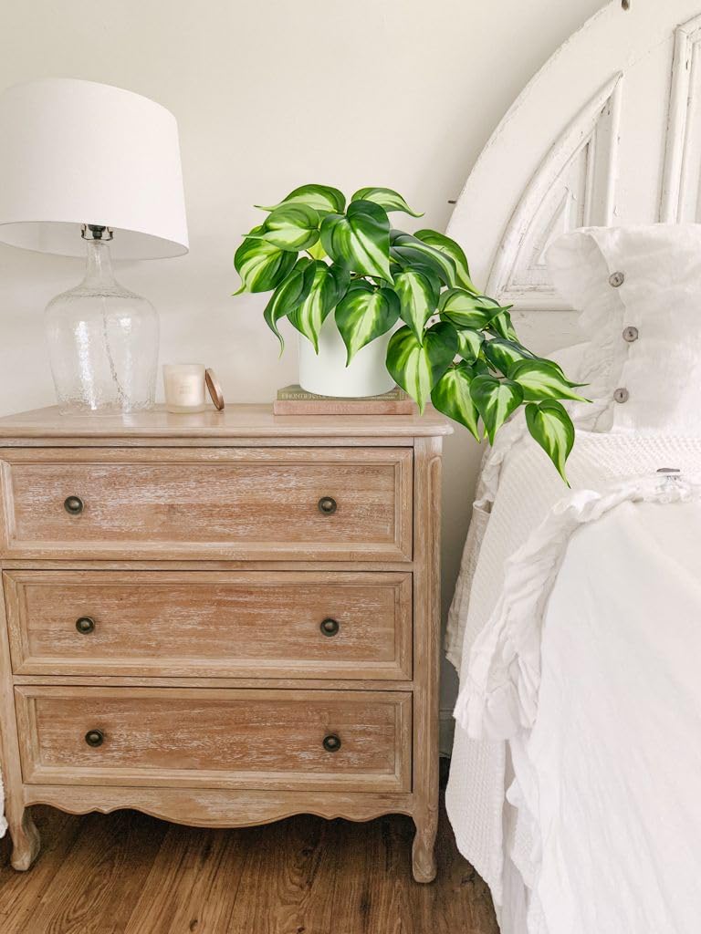 Artificial Plants Potted Alocasia Amazonica Polly Faux Plant with White Ceramic Pot Fake Hanging Plants Indoor for Home Living Room Shelf Office Aesthetic Decor