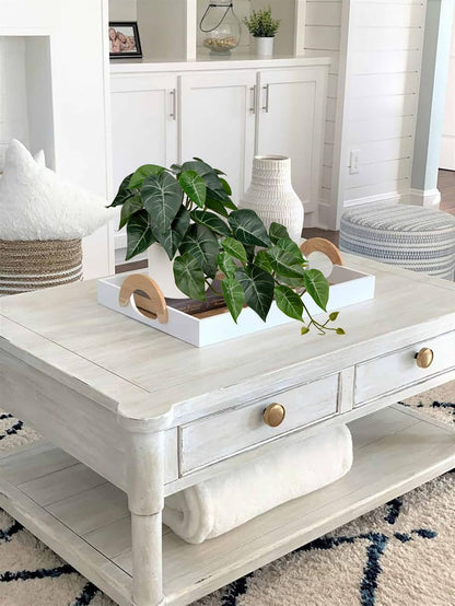 Artificial Plants Potted Alocasia Amazonica Polly Faux Plant with White Ceramic Pot Fake Hanging Plants Indoor for Home Living Room Shelf Office Aesthetic Decor