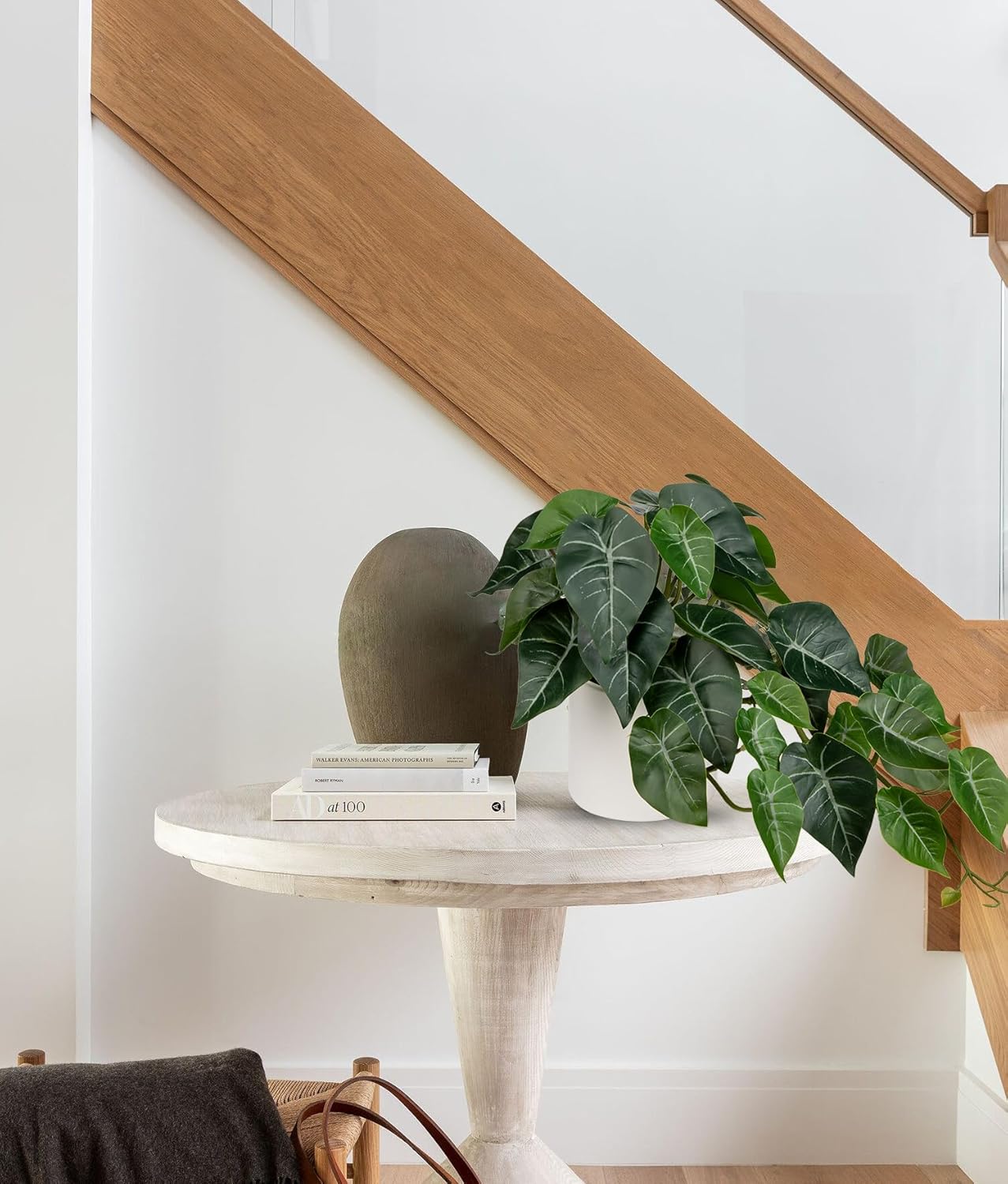 Artificial Plants Potted Alocasia Amazonica Polly Faux Plant with White Ceramic Pot Fake Hanging Plants Indoor for Home Living Room Shelf Office Aesthetic Decor