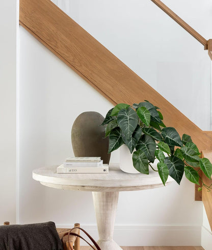 Artificial Plants Potted Alocasia Amazonica Polly Faux Plant with White Ceramic Pot Fake Hanging Plants Indoor for Home Living Room Shelf Office Aesthetic Decor