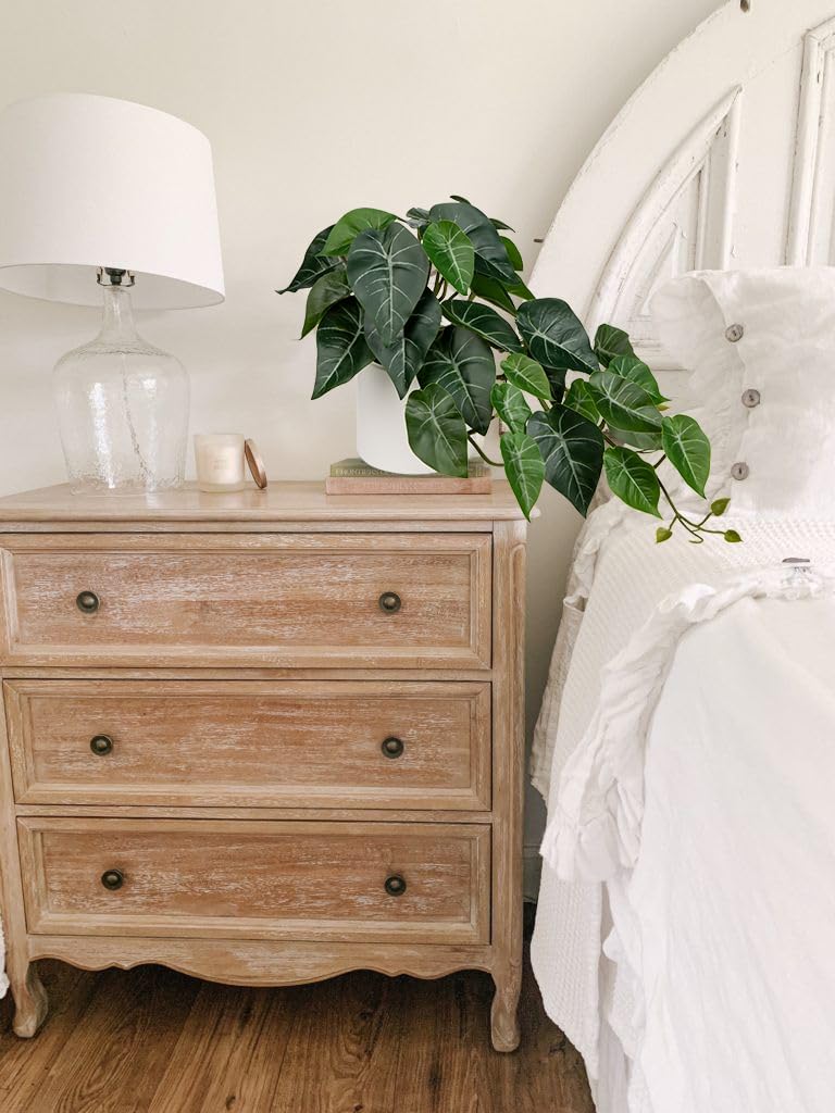 Artificial Plants Potted Alocasia Amazonica Polly Faux Plant with White Ceramic Pot Fake Hanging Plants Indoor for Home Living Room Shelf Office Aesthetic Decor