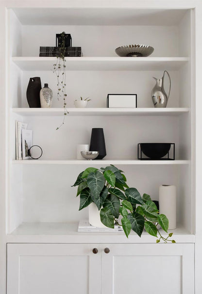 Artificial Plants Potted Alocasia Amazonica Polly Faux Plant with White Ceramic Pot Fake Hanging Plants Indoor for Home Living Room Shelf Office Aesthetic Decor