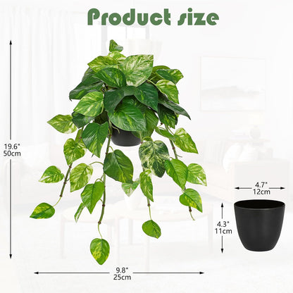 Artificial Plants Potted Alocasia Amazonica Polly Faux Plant with White Ceramic Pot Fake Hanging Plants Indoor for Home Living Room Shelf Office Aesthetic Decor