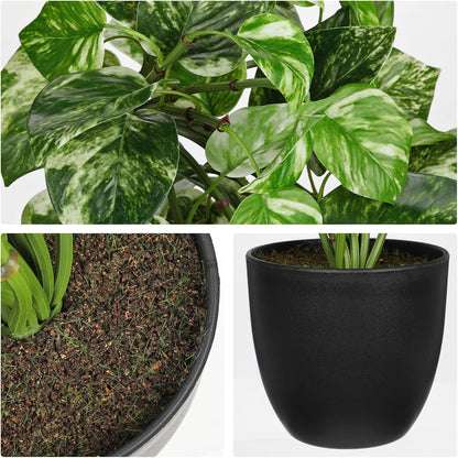 Artificial Plants Potted Alocasia Amazonica Polly Faux Plant with White Ceramic Pot Fake Hanging Plants Indoor for Home Living Room Shelf Office Aesthetic Decor