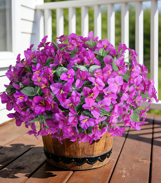 Faux Bougainvillea Artificial Flowers for Outdoors Summer Outside Decor, 4 Bundles UV Resistant Realistic Fake Plants Silk Flowers for Porch Patio Window Outdoor Planter Garden Home, Hotpink
