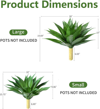 Fake Plants Agave Artificial Plants Outdoor 2 PCS for Outside, Faux Greenery UV Resistant Artificial Outdoor Plants for Front Door Porch Planter Urn Patio Garden Yard 28inch Classic Green