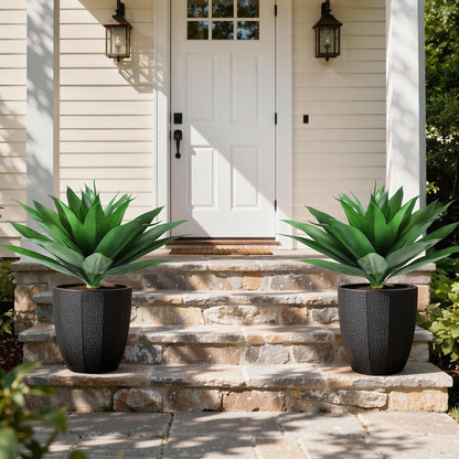 Fake Plants Agave Artificial Plants Outdoor 2 PCS for Outside, Faux Greenery UV Resistant Artificial Outdoor Plants for Front Door Porch Planter Urn Patio Garden Yard 28inch Classic Green