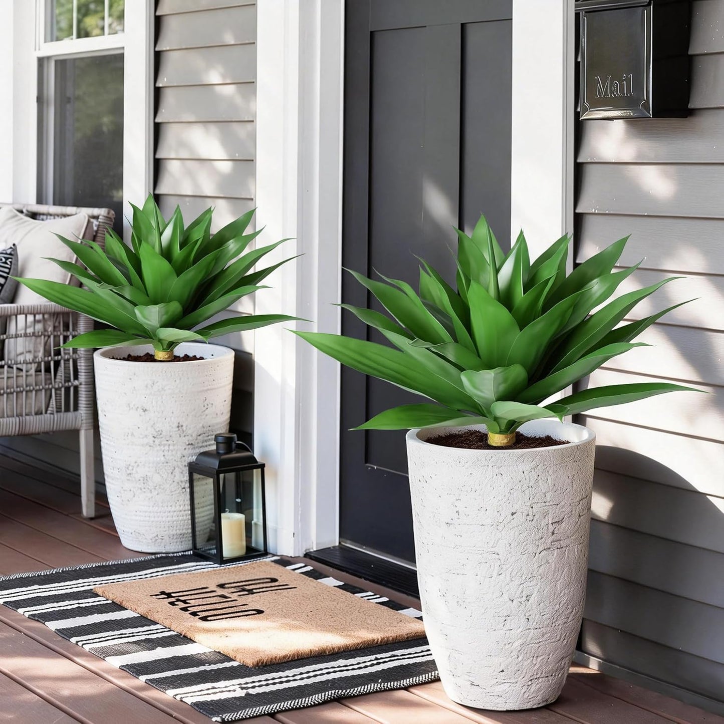 Fake Plants Agave Artificial Plants Outdoor 2 PCS for Outside, Faux Greenery UV Resistant Artificial Outdoor Plants for Front Door Porch Planter Urn Patio Garden Yard 28inch Classic Green