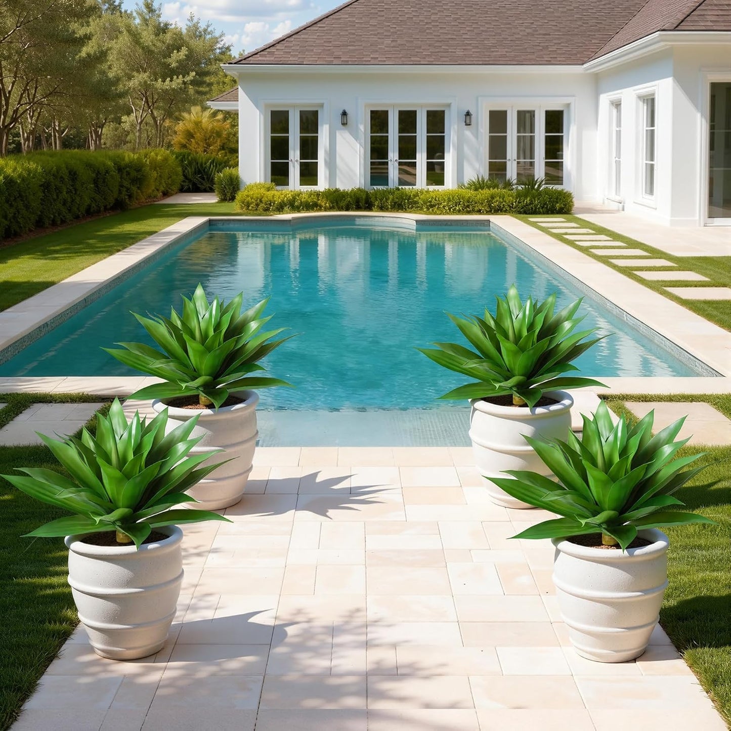 Fake Plants Agave Artificial Plants Outdoor 2 PCS for Outside, Faux Greenery UV Resistant Artificial Outdoor Plants for Front Door Porch Planter Urn Patio Garden Yard 28inch Classic Green