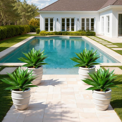 Fake Plants Agave Artificial Plants Outdoor 2 PCS for Outside, Faux Greenery UV Resistant Artificial Outdoor Plants for Front Door Porch Planter Urn Patio Garden Yard 28inch Classic Green