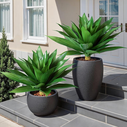 Fake Plants Agave Artificial Plants Outdoor 2 PCS for Outside, Faux Greenery UV Resistant Artificial Outdoor Plants for Front Door Porch Planter Urn Patio Garden Yard 28inch Classic Green