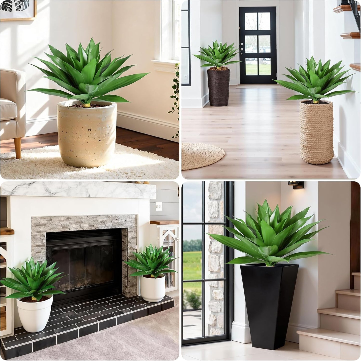 Fake Plants Agave Artificial Plants Outdoor 2 PCS for Outside, Faux Greenery UV Resistant Artificial Outdoor Plants for Front Door Porch Planter Urn Patio Garden Yard 28inch Classic Green