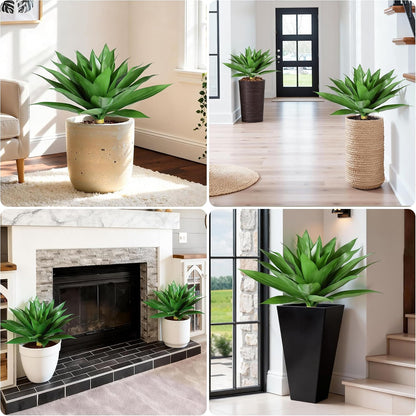 Fake Plants Agave Artificial Plants Outdoor 2 PCS for Outside, Faux Greenery UV Resistant Artificial Outdoor Plants for Front Door Porch Planter Urn Patio Garden Yard 28inch Classic Green