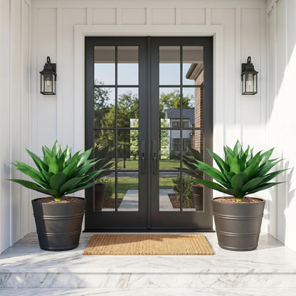 Fake Plants Agave Artificial Plants Outdoor 2 PCS for Outside, Faux Greenery UV Resistant Artificial Outdoor Plants for Front Door Porch Planter Urn Patio Garden Yard 28inch Classic Green