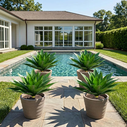 Fake Plants Agave Artificial Plants Outdoor 2 PCS for Outside, Faux Greenery UV Resistant Artificial Outdoor Plants for Front Door Porch Planter Urn Patio Garden Yard 28inch Classic Green