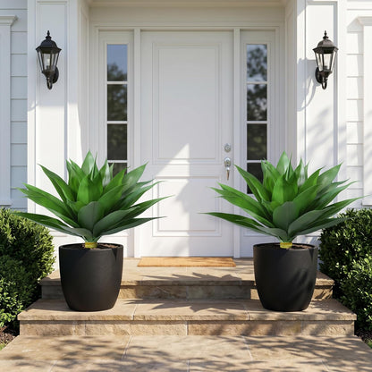 Fake Plants Agave Artificial Plants Outdoor 2 PCS for Outside, Faux Greenery UV Resistant Artificial Outdoor Plants for Front Door Porch Planter Urn Patio Garden Yard 28inch Classic Green