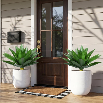 Fake Plants Agave Artificial Plants Outdoor 2 PCS for Outside, Faux Greenery UV Resistant Artificial Outdoor Plants for Front Door Porch Planter Urn Patio Garden Yard 28inch Classic Green