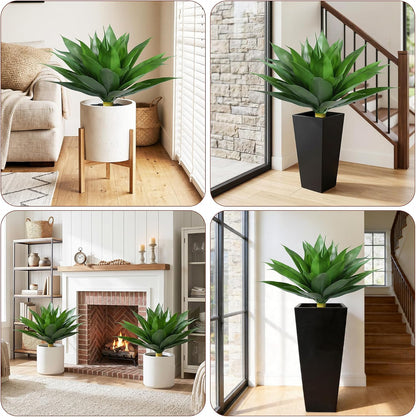 Fake Plants Agave Artificial Plants Outdoor 2 PCS for Outside, Faux Greenery UV Resistant Artificial Outdoor Plants for Front Door Porch Planter Urn Patio Garden Yard 28inch Classic Green