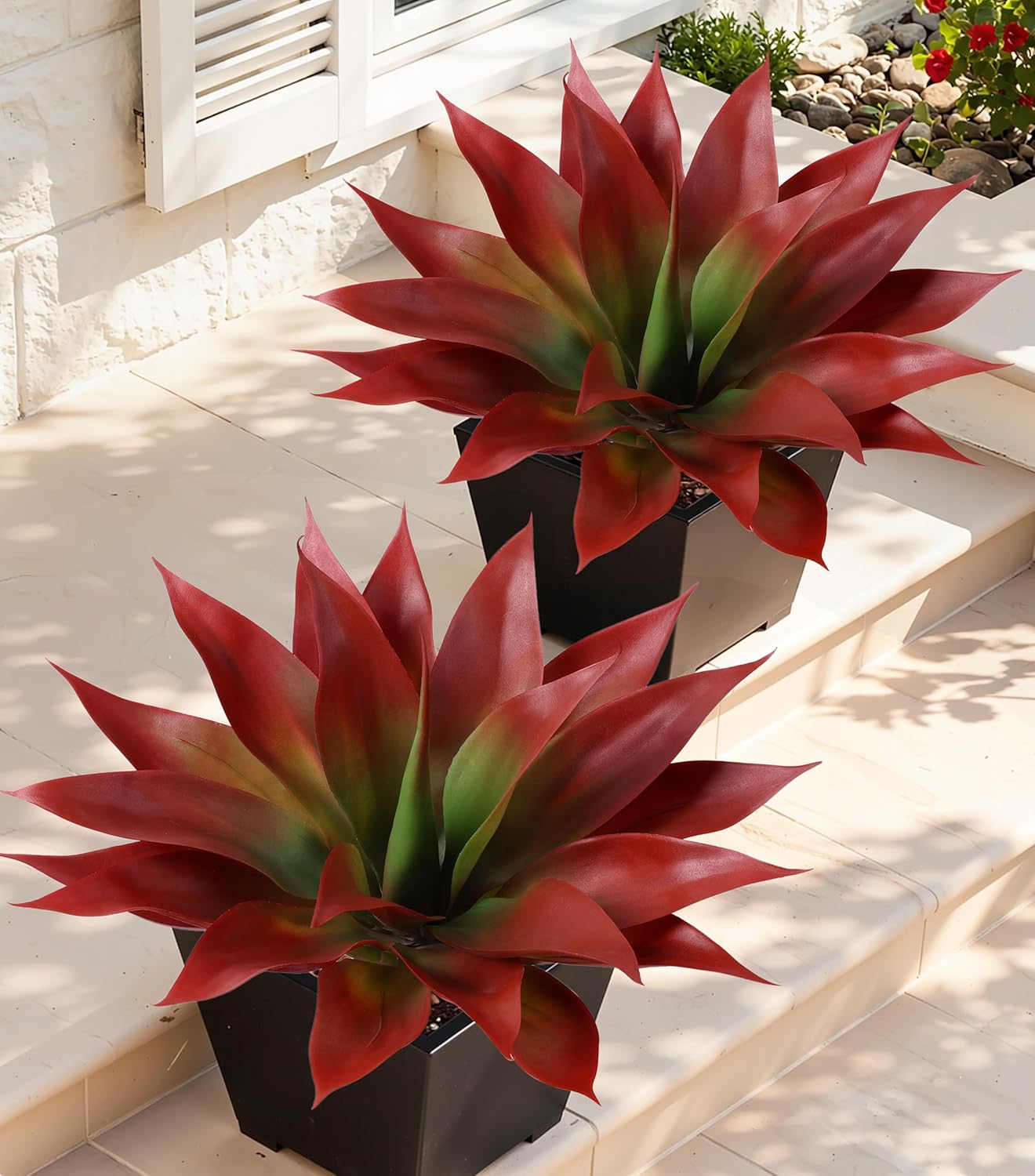 Fake Plants Agave Artificial Plants Outdoor 2 PCS for Outside, Faux Greenery UV Resistant Artificial Outdoor Plants for Front Door Porch Planter Urn Patio Garden Yard 28inch Classic Green