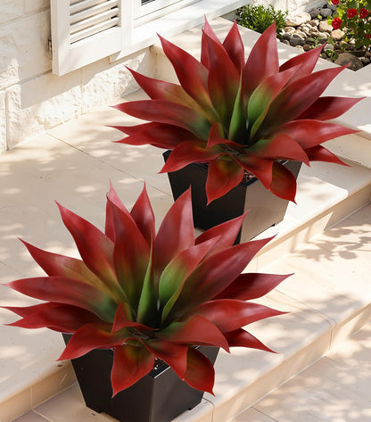 Fake Plants Agave Artificial Plants Outdoor 2 PCS for Outside, Faux Greenery UV Resistant Artificial Outdoor Plants for Front Door Porch Planter Urn Patio Garden Yard 28inch Classic Green