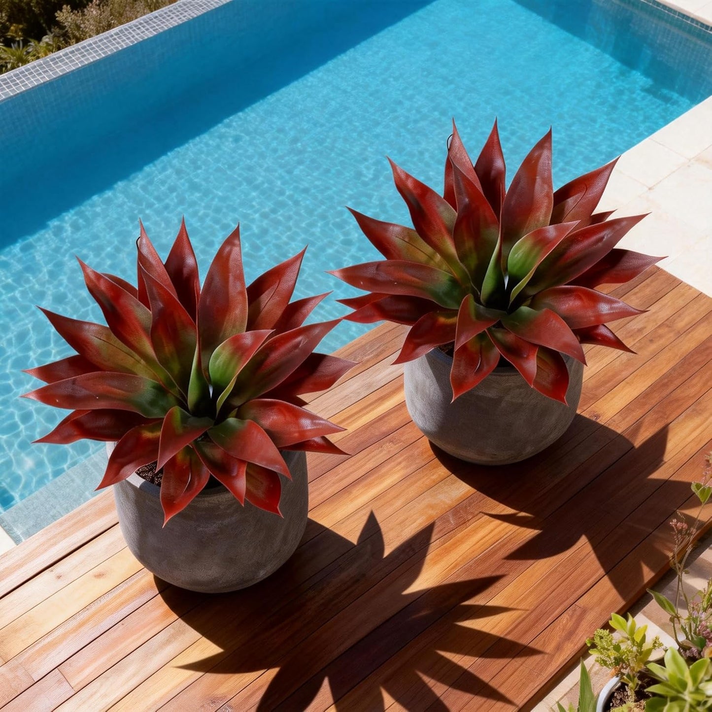 Fake Plants Agave Artificial Plants Outdoor 2 PCS for Outside, Faux Greenery UV Resistant Artificial Outdoor Plants for Front Door Porch Planter Urn Patio Garden Yard 28inch Classic Green