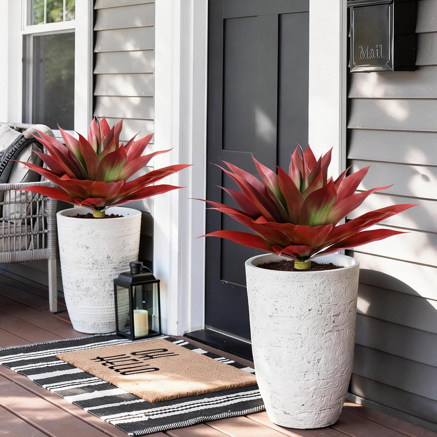 Fake Plants Agave Artificial Plants Outdoor 2 PCS for Outside, Faux Greenery UV Resistant Artificial Outdoor Plants for Front Door Porch Planter Urn Patio Garden Yard 28inch Classic Green