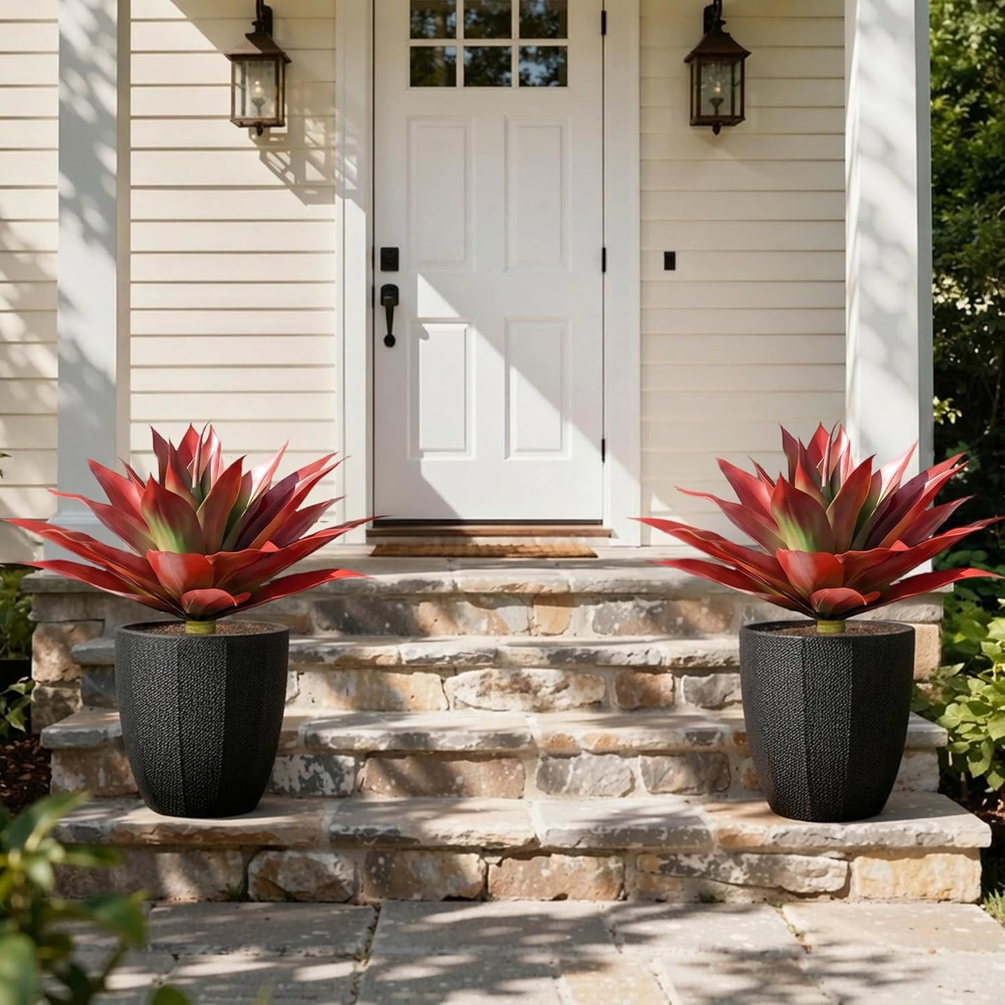 Fake Plants Agave Artificial Plants Outdoor 2 PCS for Outside, Faux Greenery UV Resistant Artificial Outdoor Plants for Front Door Porch Planter Urn Patio Garden Yard 28inch Classic Green