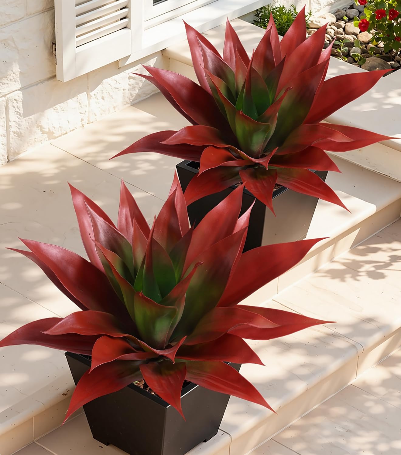 Fake Plants Agave Artificial Plants Outdoor 2 PCS for Outside, Faux Greenery UV Resistant Artificial Outdoor Plants for Front Door Porch Planter Urn Patio Garden Yard 28inch Classic Green