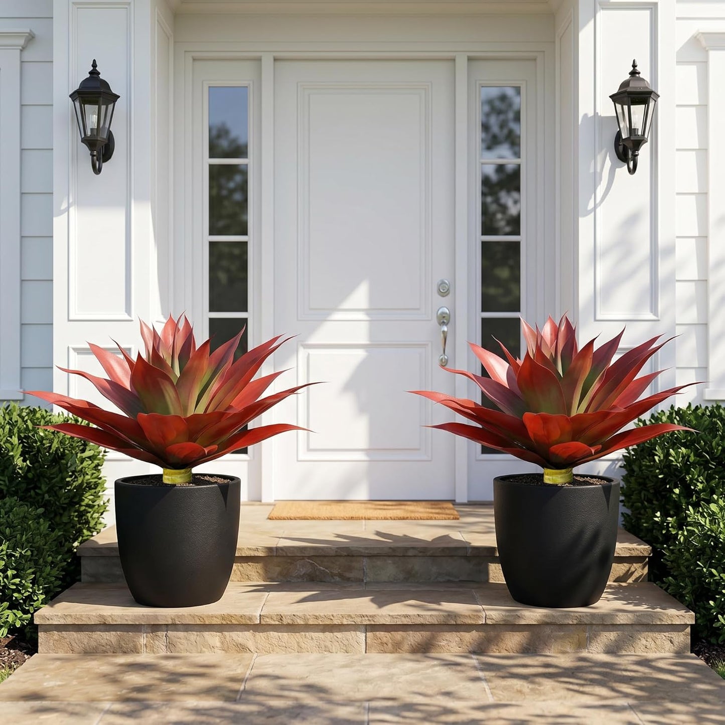 Fake Plants Agave Artificial Plants Outdoor 2 PCS for Outside, Faux Greenery UV Resistant Artificial Outdoor Plants for Front Door Porch Planter Urn Patio Garden Yard 28inch Classic Green