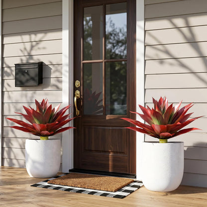 Fake Plants Agave Artificial Plants Outdoor 2 PCS for Outside, Faux Greenery UV Resistant Artificial Outdoor Plants for Front Door Porch Planter Urn Patio Garden Yard 28inch Classic Green