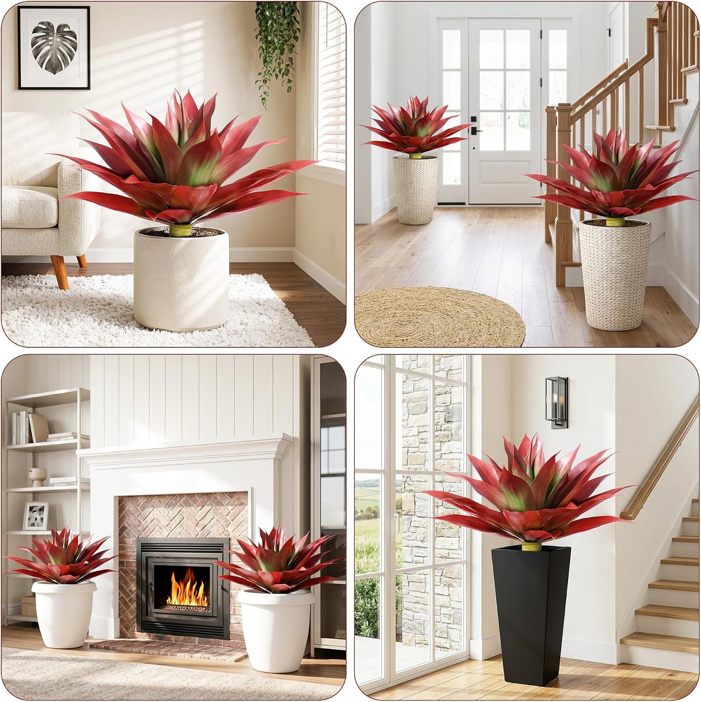 Fake Plants Agave Artificial Plants Outdoor 2 PCS for Outside, Faux Greenery UV Resistant Artificial Outdoor Plants for Front Door Porch Planter Urn Patio Garden Yard 28inch Classic Green