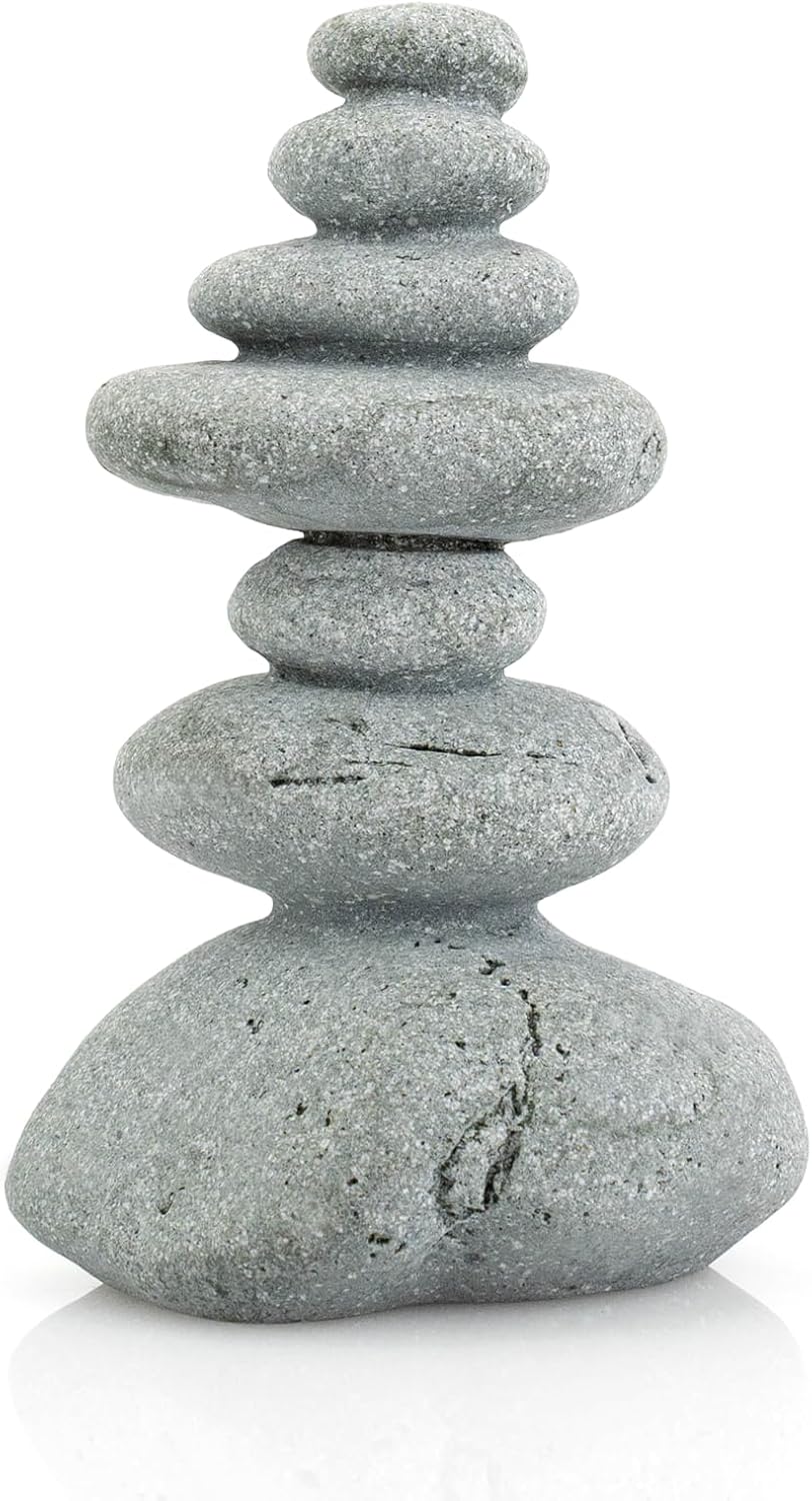 Aquarium Decor,7-Stone Mini Stacked Zen Rock Stone Decor – Balanced Stones Cairn Statue for Garden, Fish Tank, and Micro Landscape (3.7" H)