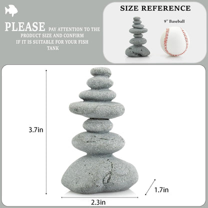 Aquarium Decor,7-Stone Mini Stacked Zen Rock Stone Decor – Balanced Stones Cairn Statue for Garden, Fish Tank, and Micro Landscape (3.7" H)
