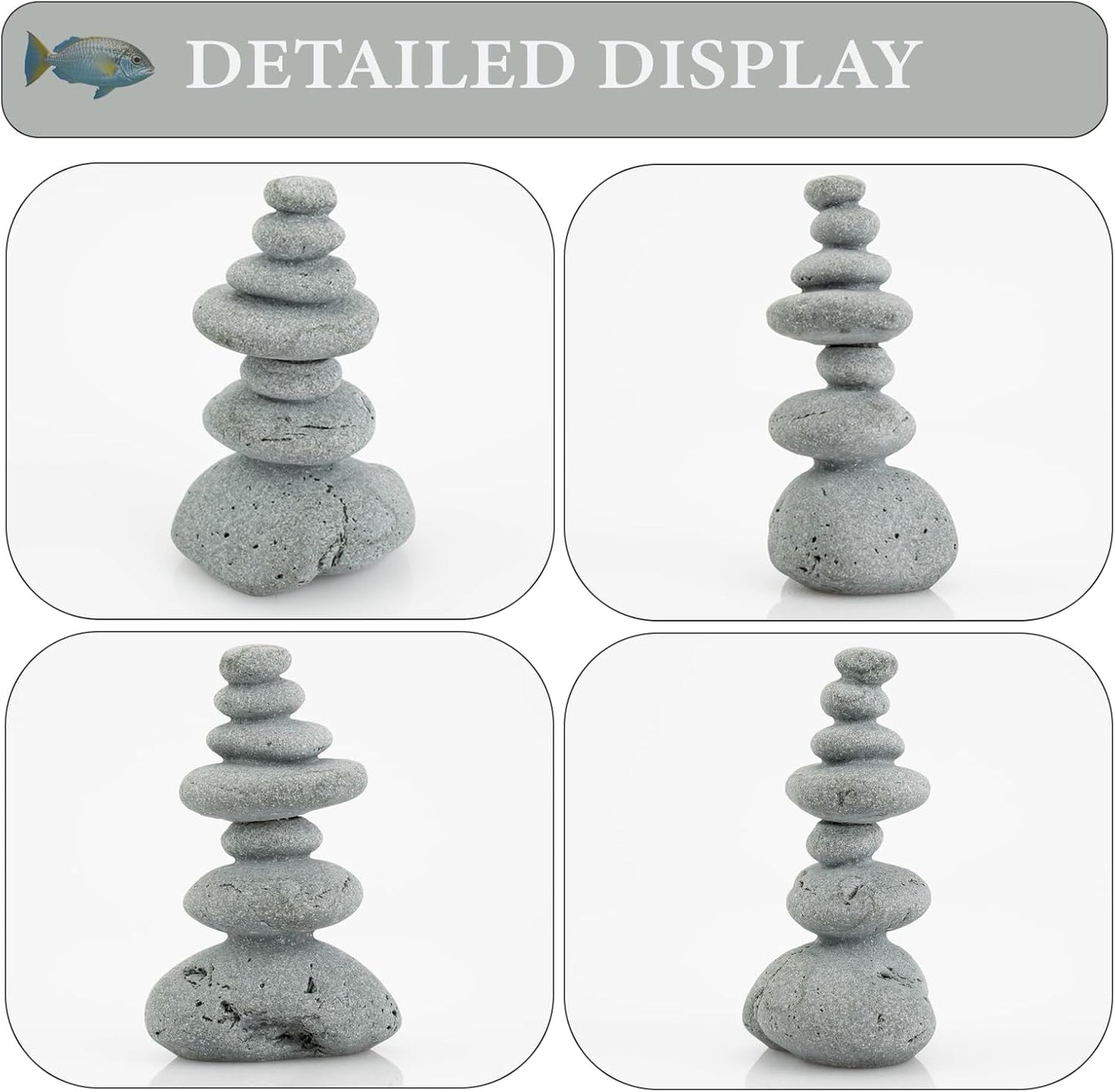 Aquarium Decor,7-Stone Mini Stacked Zen Rock Stone Decor – Balanced Stones Cairn Statue for Garden, Fish Tank, and Micro Landscape (3.7" H)