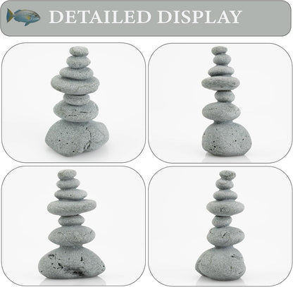 Aquarium Decor,7-Stone Mini Stacked Zen Rock Stone Decor – Balanced Stones Cairn Statue for Garden, Fish Tank, and Micro Landscape (3.7" H)