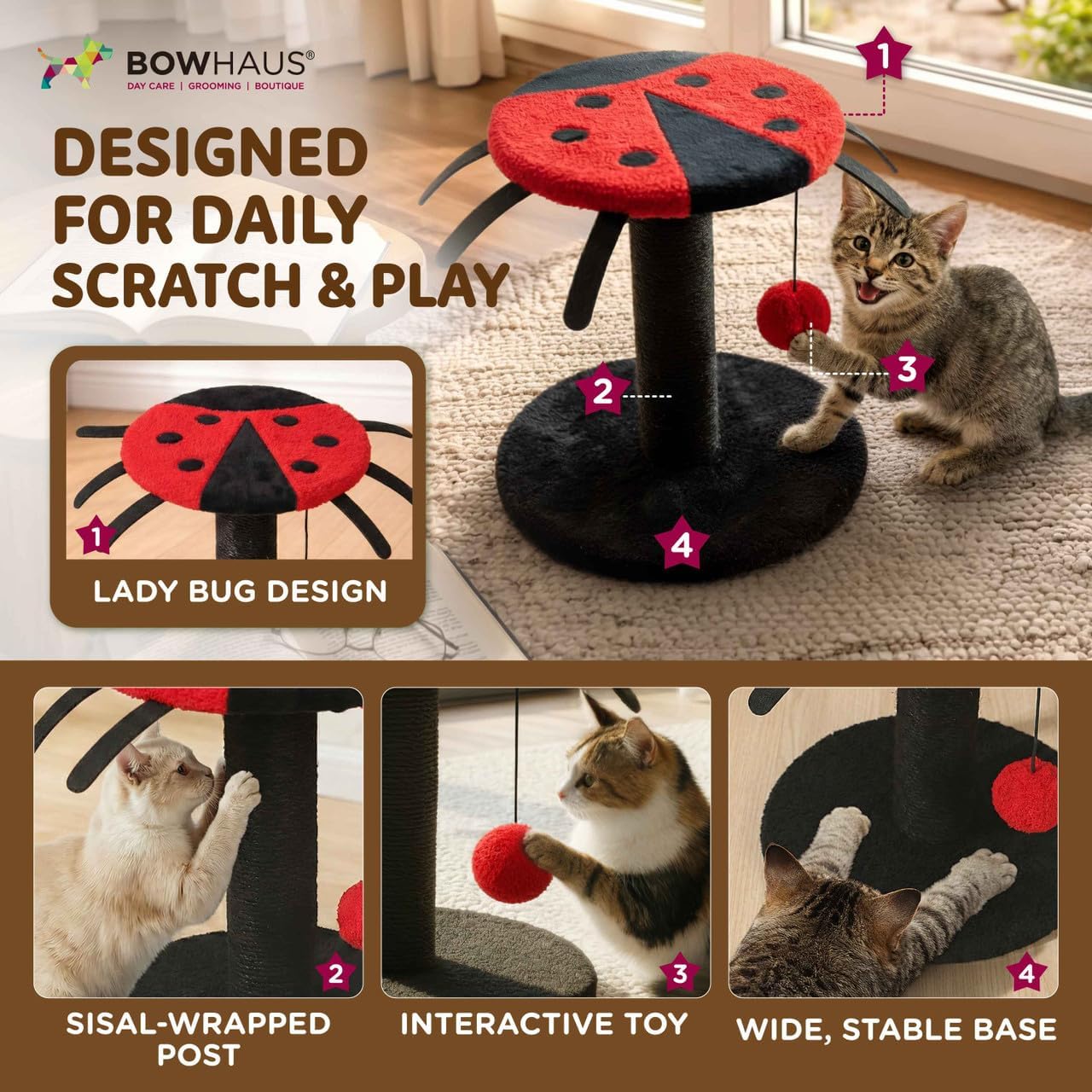 Mushroom Cat Scratching Post, Mushroom Cat Scratcher with Sisal Rope and Interactive Hanging Ball, 20 Inch Scratching Post for Indoor Cats and Kittens