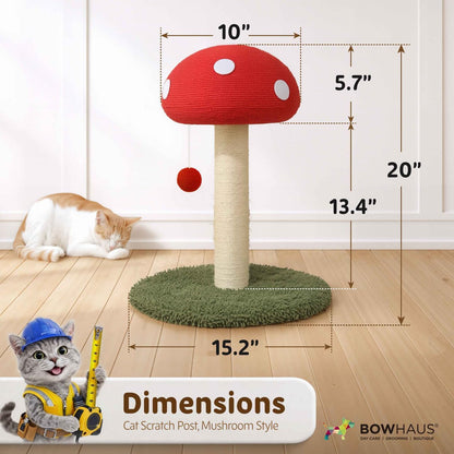 Mushroom Cat Scratching Post, Mushroom Cat Scratcher with Sisal Rope and Interactive Hanging Ball, 20 Inch Scratching Post for Indoor Cats and Kittens