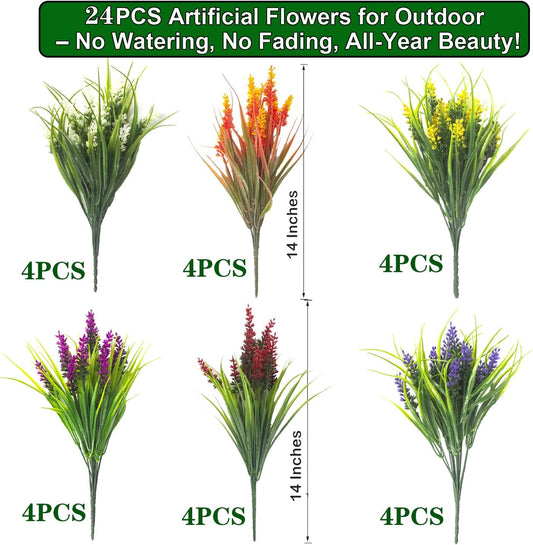 Artificial Lavender Plants with Mixed Color Flowers, 20 Bundles, Outdoor Decorative Grass