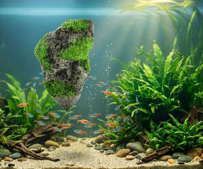 Aquarium Floating Rock Decor, Mountain Fish Tank Ornament with Moss | Resin Hidden Cave Shelter for Betta Shrimp Small Fish, Natural Landscape Aquarium Decorations(Medium Number)