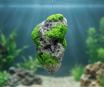 Aquarium Floating Rock Decor, Mountain Fish Tank Ornament with Moss | Resin Hidden Cave Shelter for Betta Shrimp Small Fish, Natural Landscape Aquarium Decorations(Medium Number)